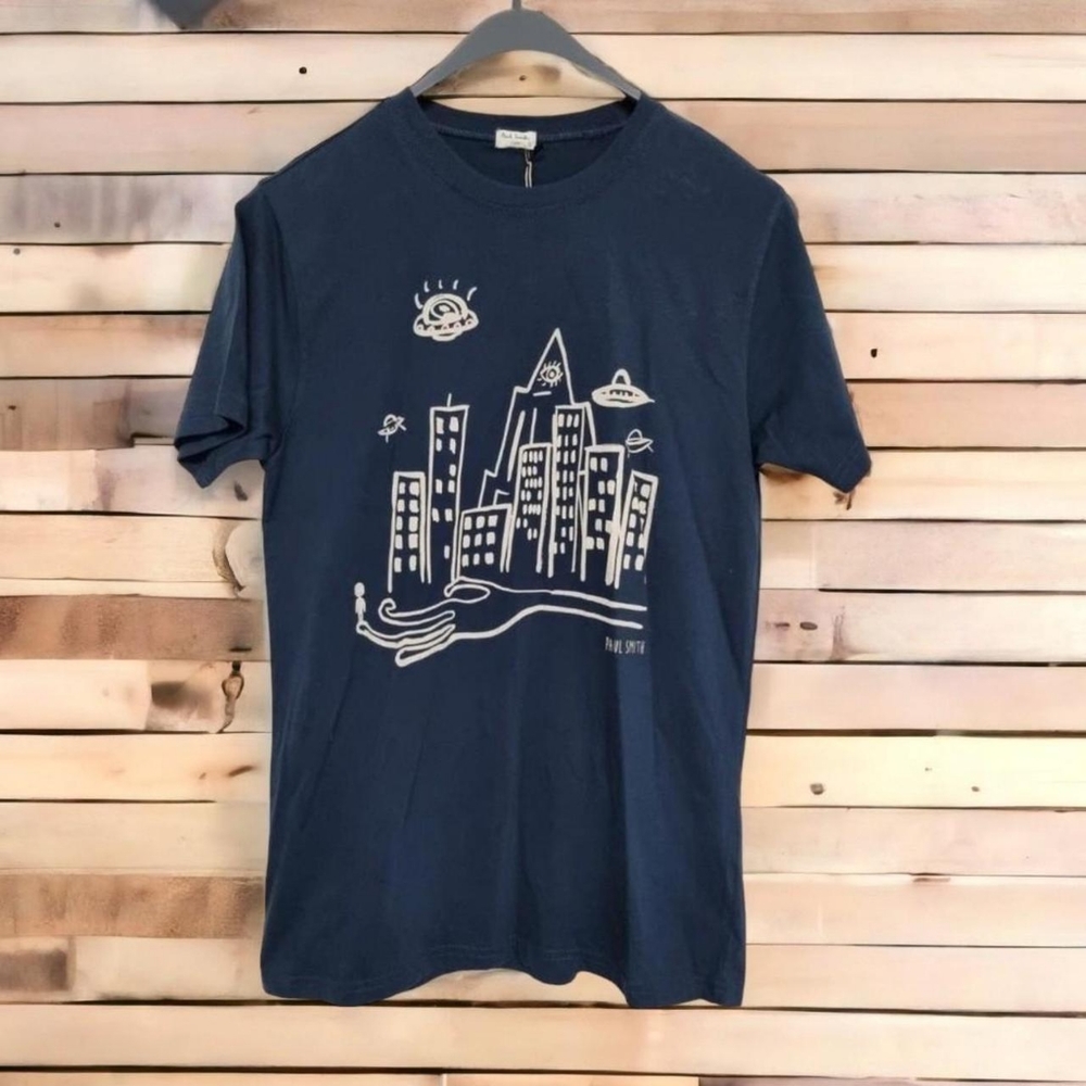 Paul Smith navy landscape/alien t shirtSize large fits medium best Bnwt - Picture 1 of 4